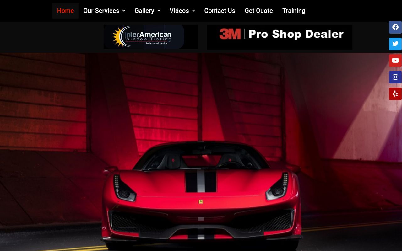 Homepage of InterAmerican Window Tinting - 3M Pro shop Dealer / CERAMIC-CRYSTALLINE, PPF,-WRAP's website
