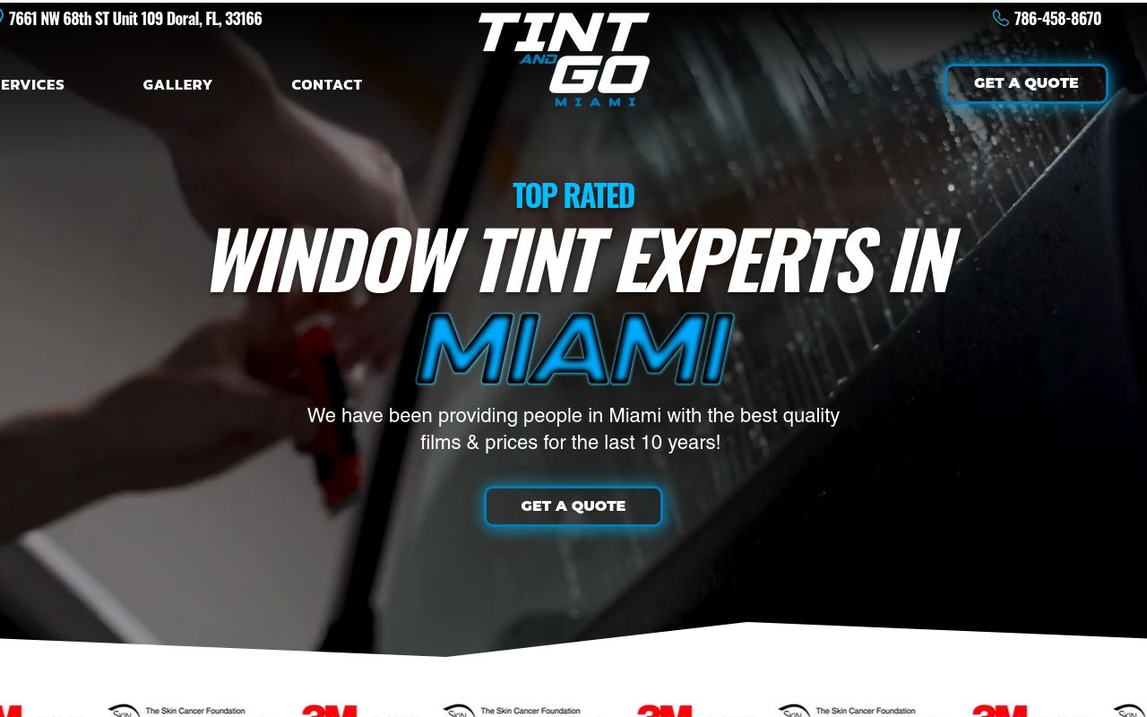 Homepage of Tint And Go Miami's website