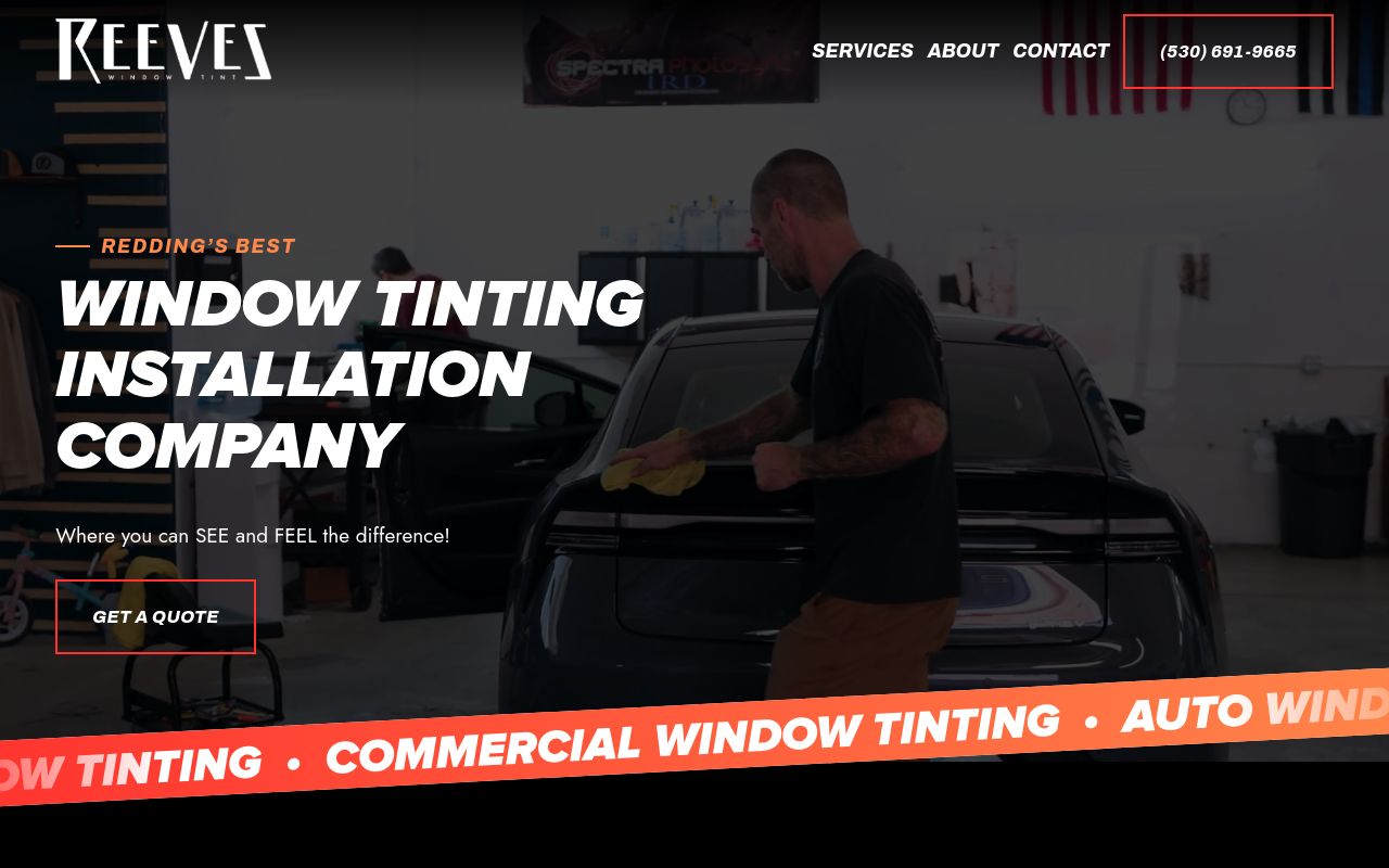 Homepage of Reeves Window Tinting Inc.'s website