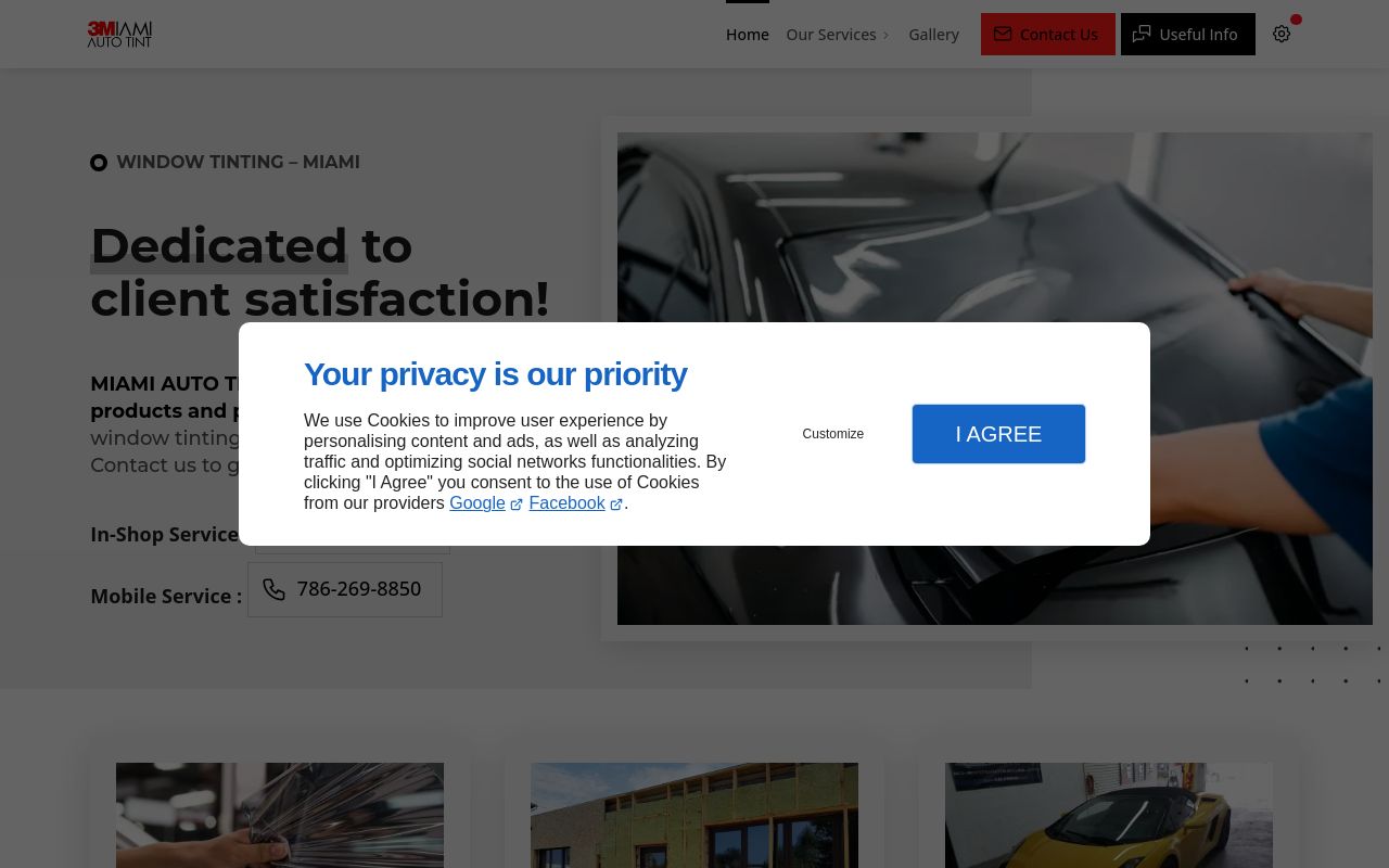 Homepage of Miami Auto Tinting Mobile Service 3M Tint Dealer's website