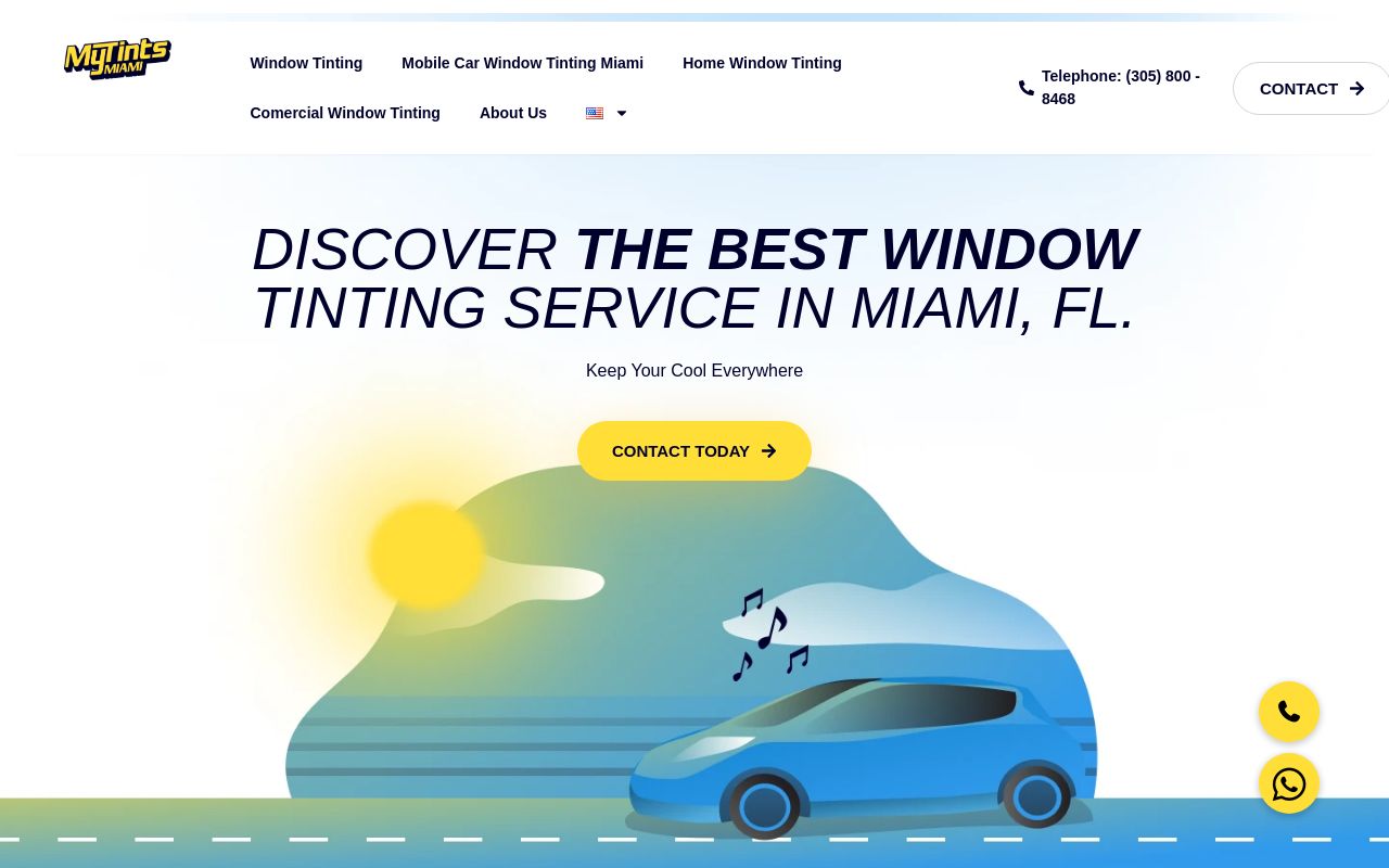Homepage of Window Tinting My Tints Miami's website