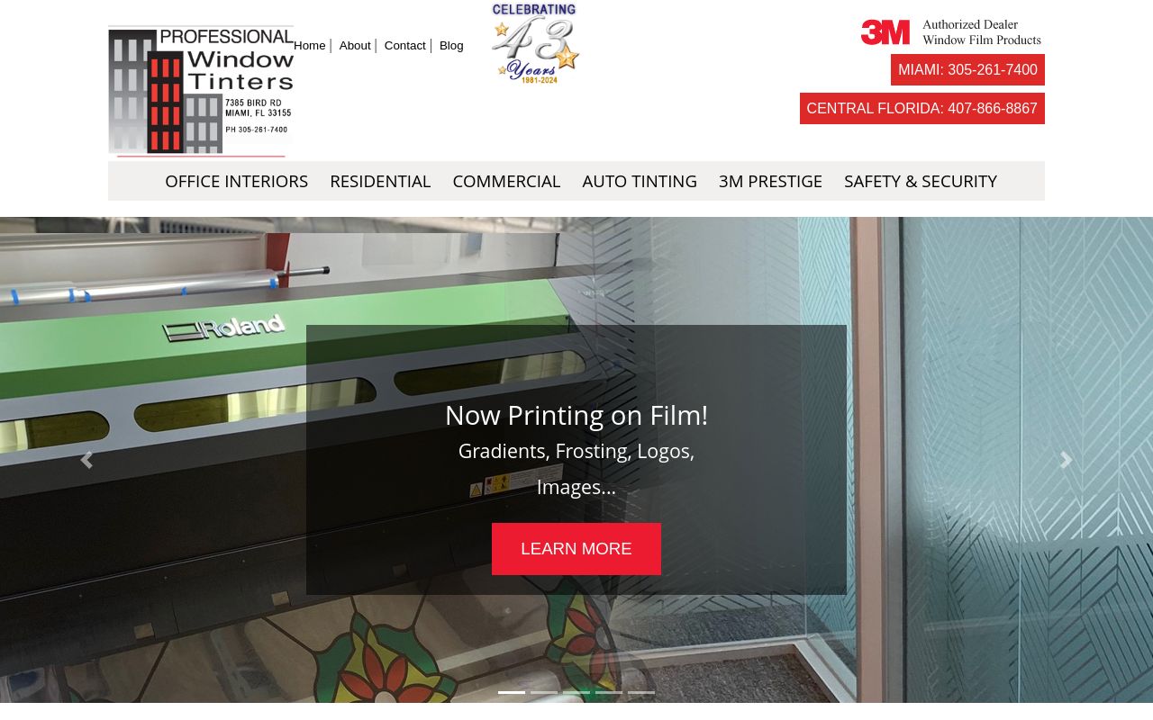 Homepage of Professional Window Tinters's website