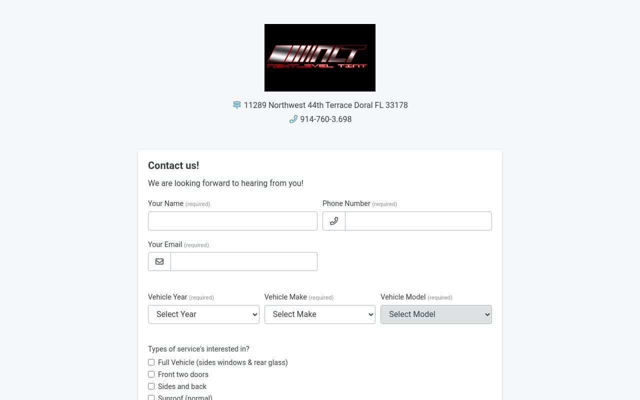 Homepage of Nextlevel Tint's website