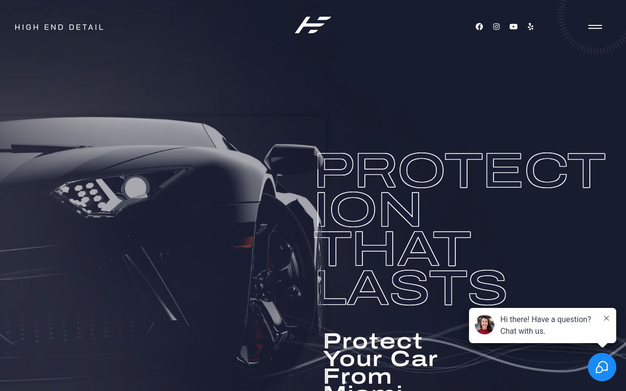 Homepage of High End Detail Paint Protection & Window Tinting's website