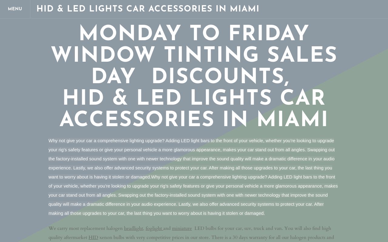 Homepage of 🔥 Miami Car Tinting Alarms- Hid- Led kit & Stereos Smoking tail light Tints's website