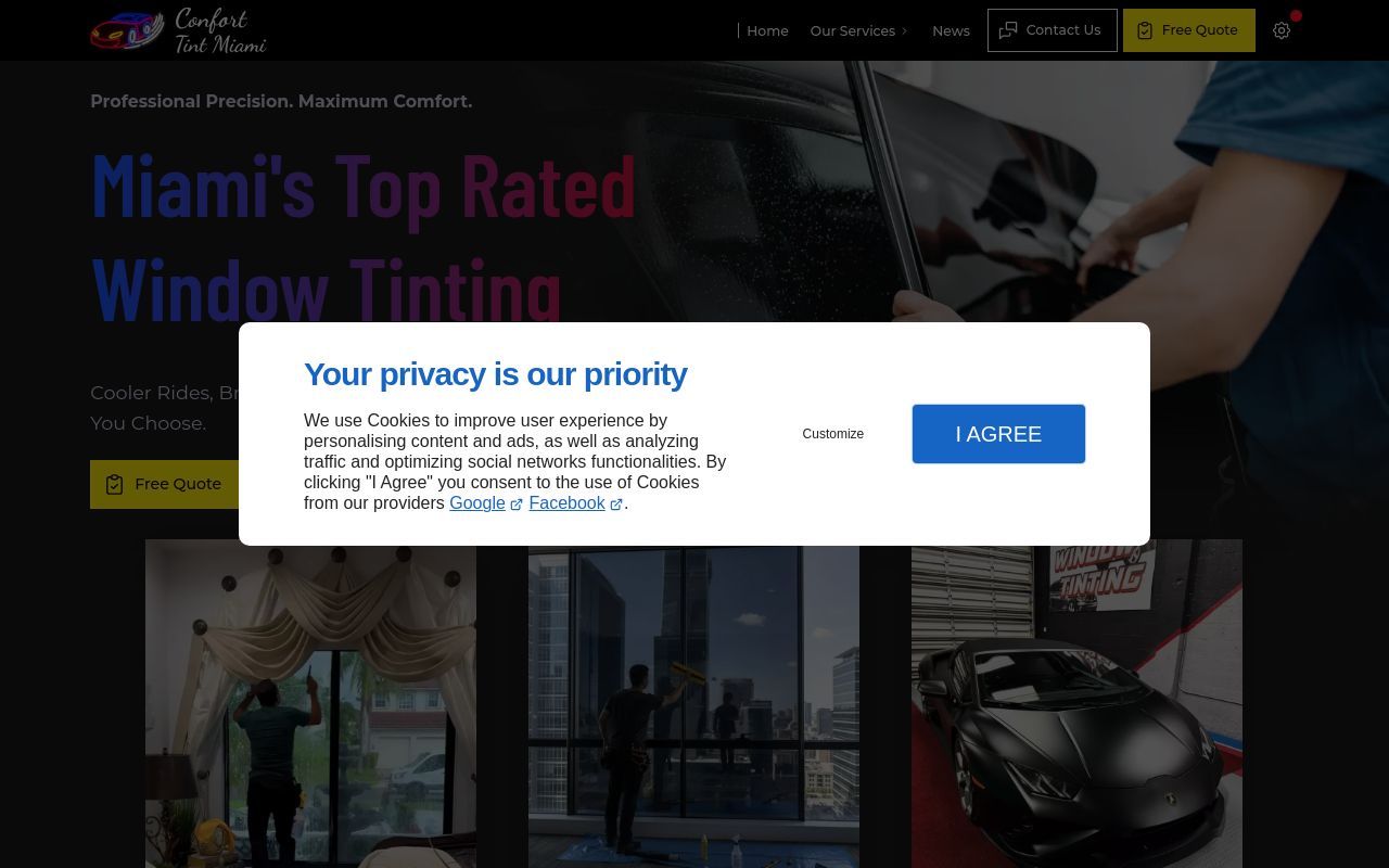 Homepage of Confort Tint Miami's website