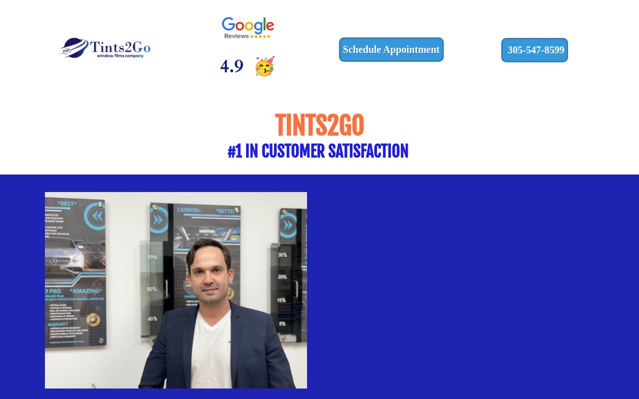 Homepage of Tints2go's website