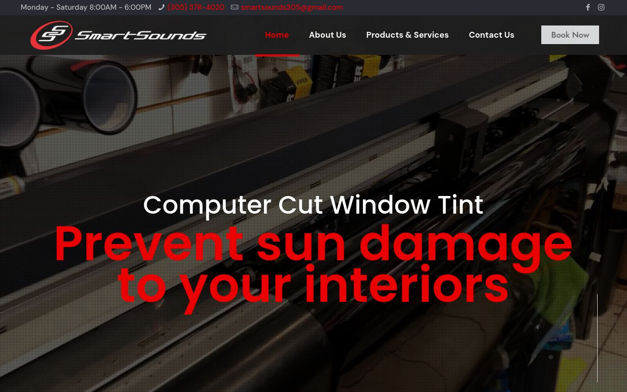 Homepage of Smart Sounds & Tinting's website