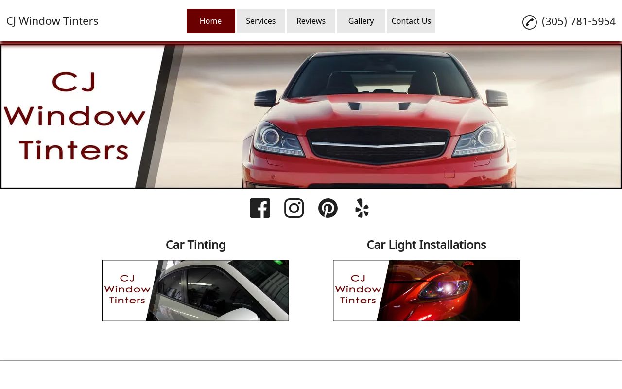 Homepage of CJ Window Tinters's website