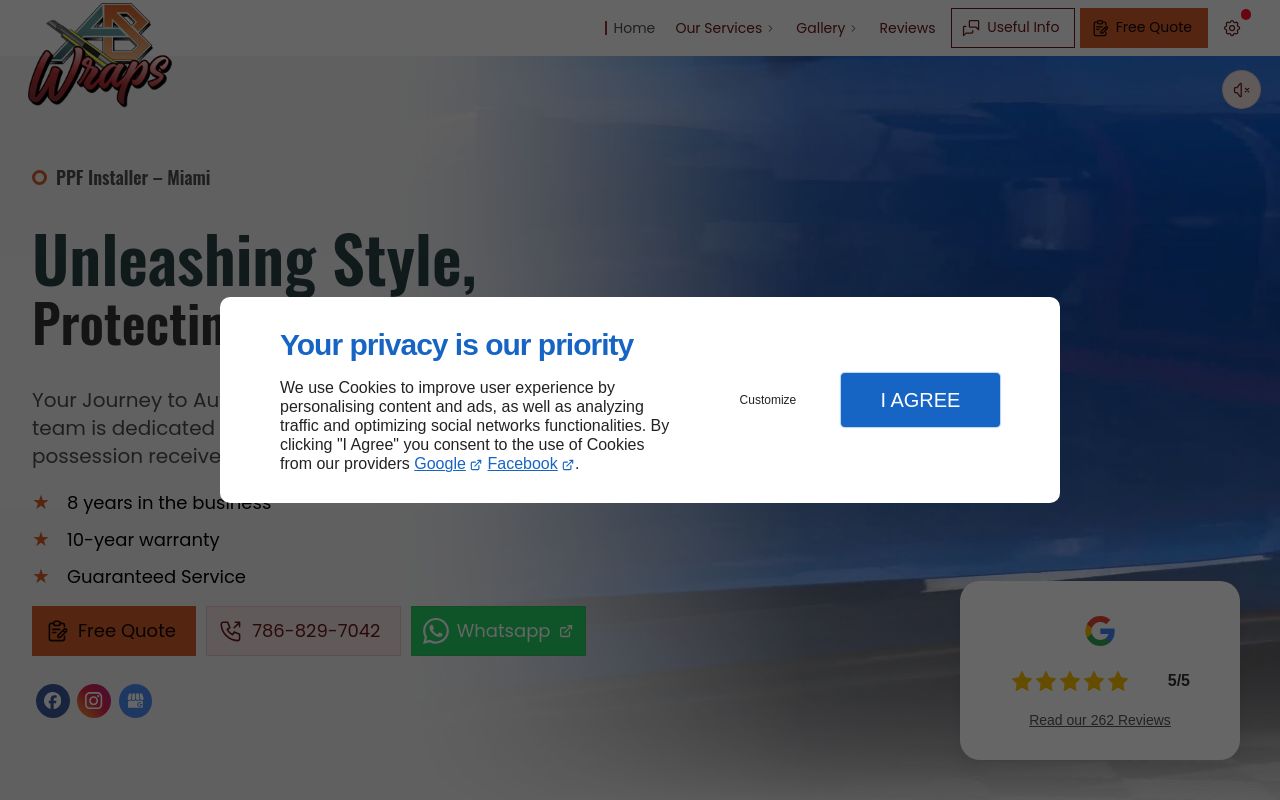 Homepage of AB Wraps miami's website