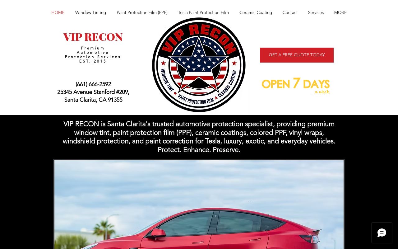 Homepage of VIP RECON's website