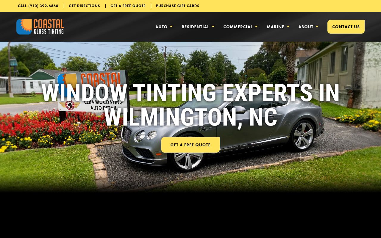 Homepage of Coastal Glass Tinting's website