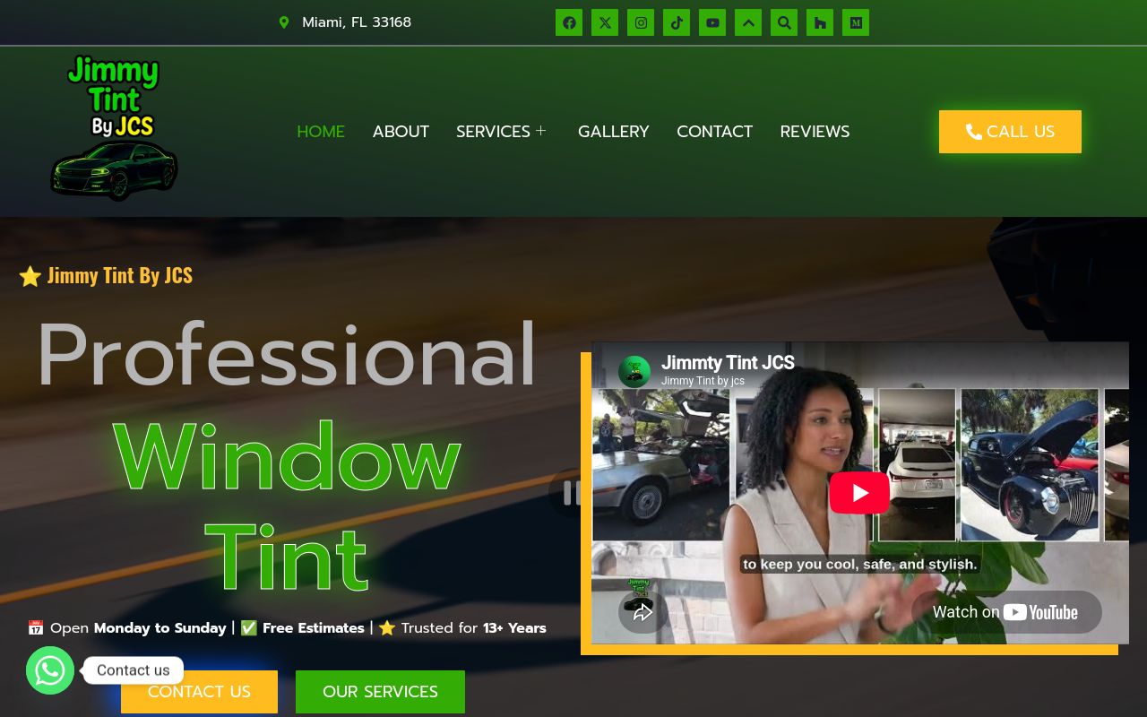 Homepage of JIMMY TINT By JCS's website