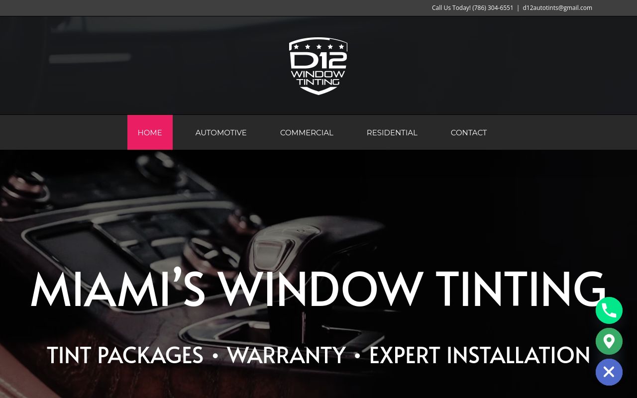 Homepage of D12 Window Tinting 3M Dealer Authorized's website