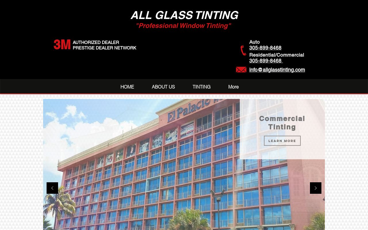 Homepage of 3M All Glass Tinting's website