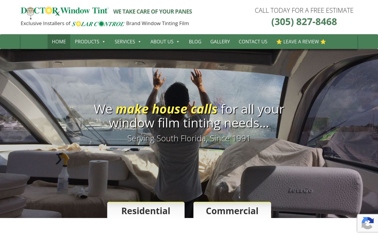 Homepage of DOCTOR WINDOW TINT, we take care of your panes.'s website