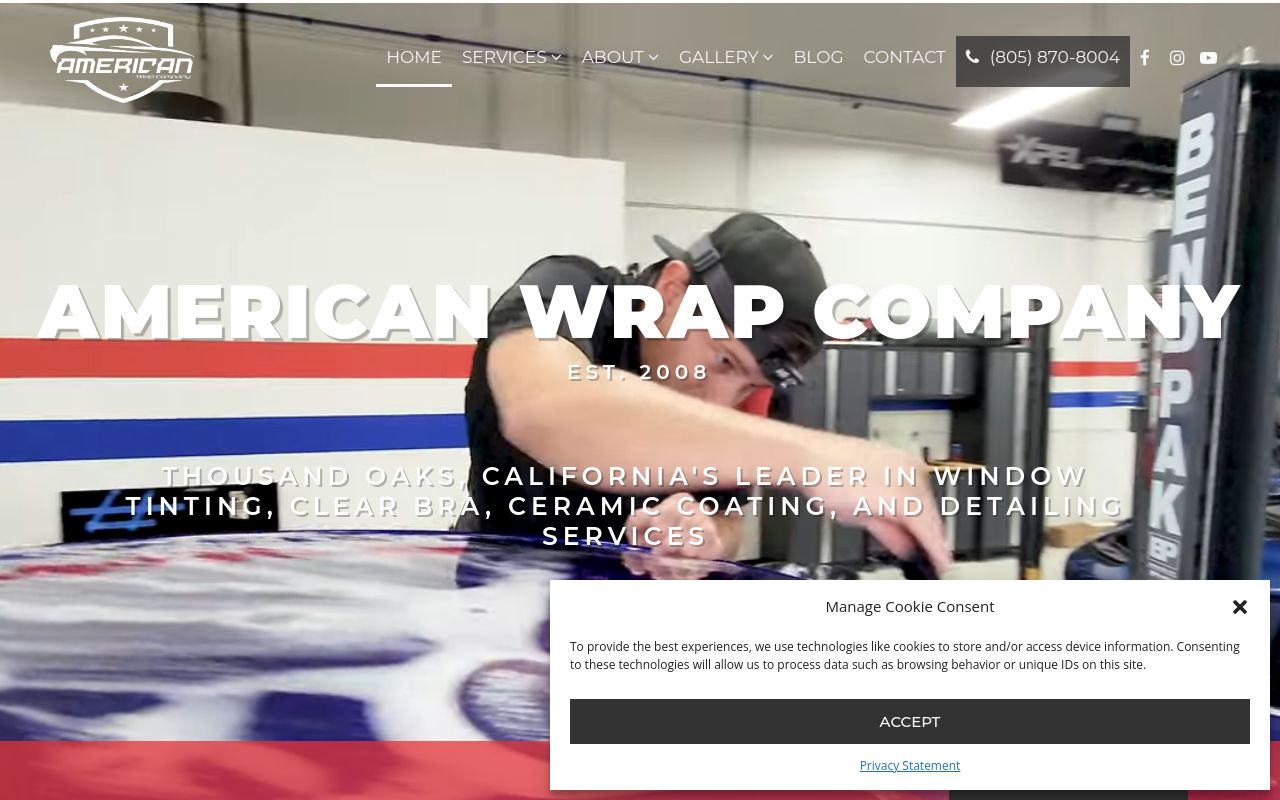 Homepage of American Wrap Co.'s website