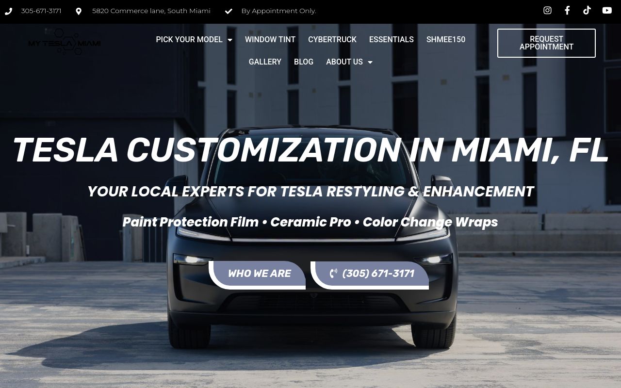 Homepage of My Tesla Miami's website