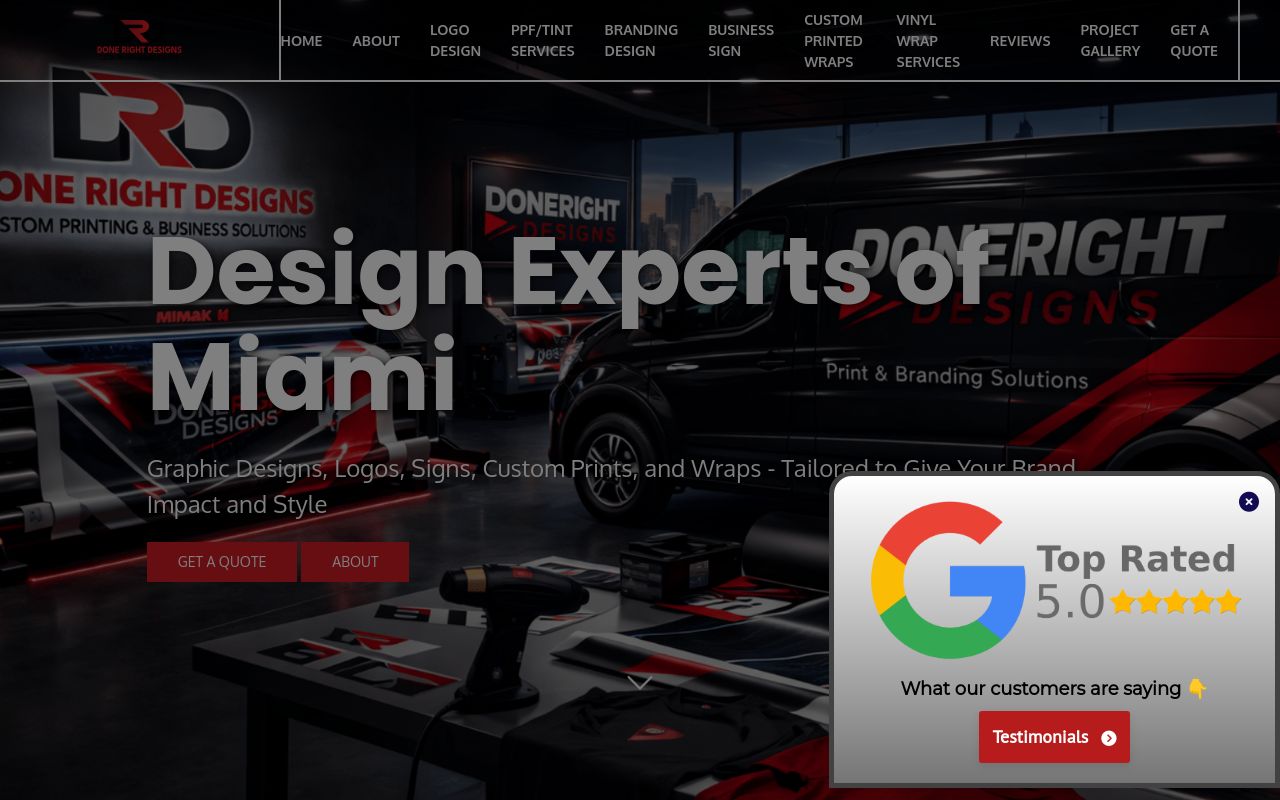 Homepage of Done Right Designs's website