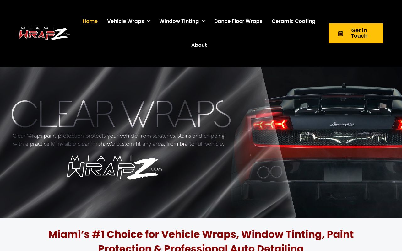 Homepage of Miami Wrapz's website
