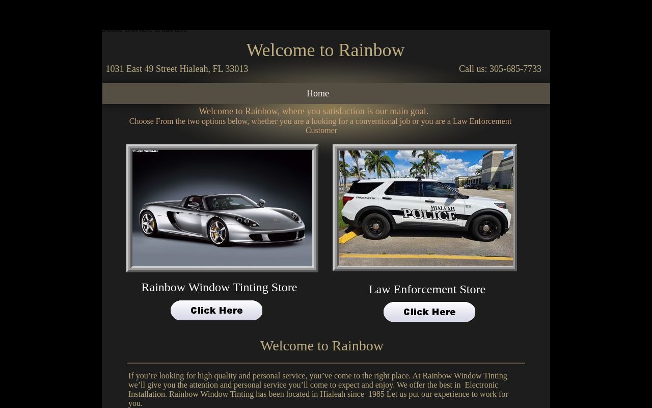 Homepage of Rainbow Window Tinting's website
