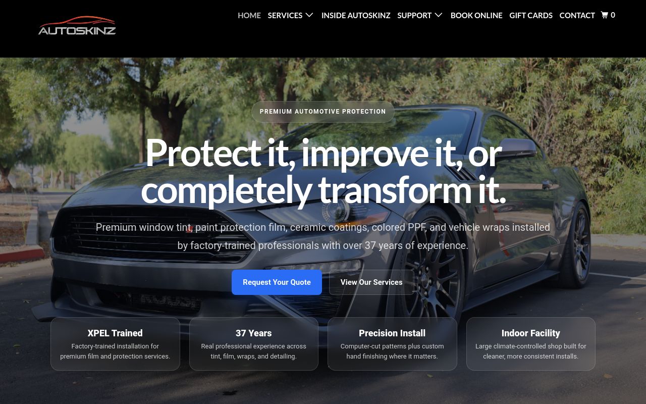 Homepage of Autoskinz's website