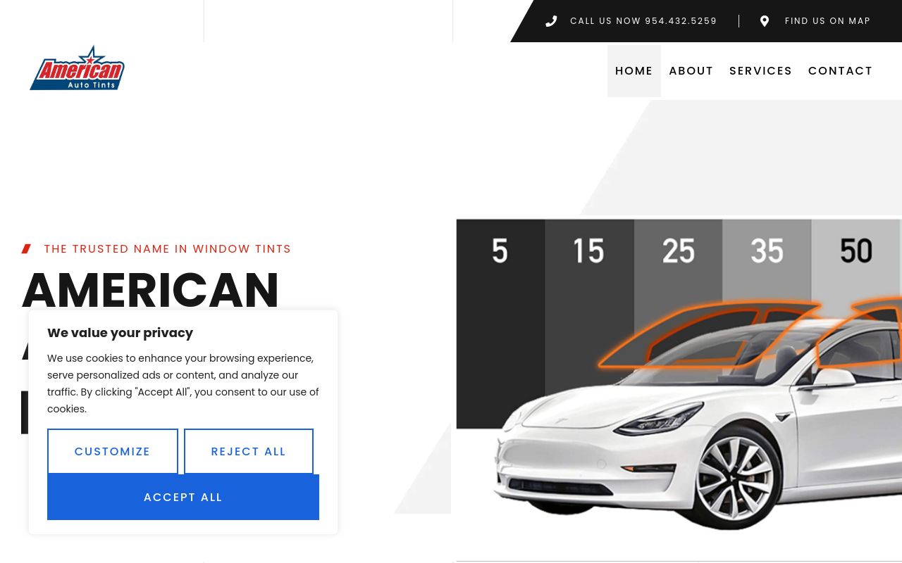 Homepage of American Auto Tints's website