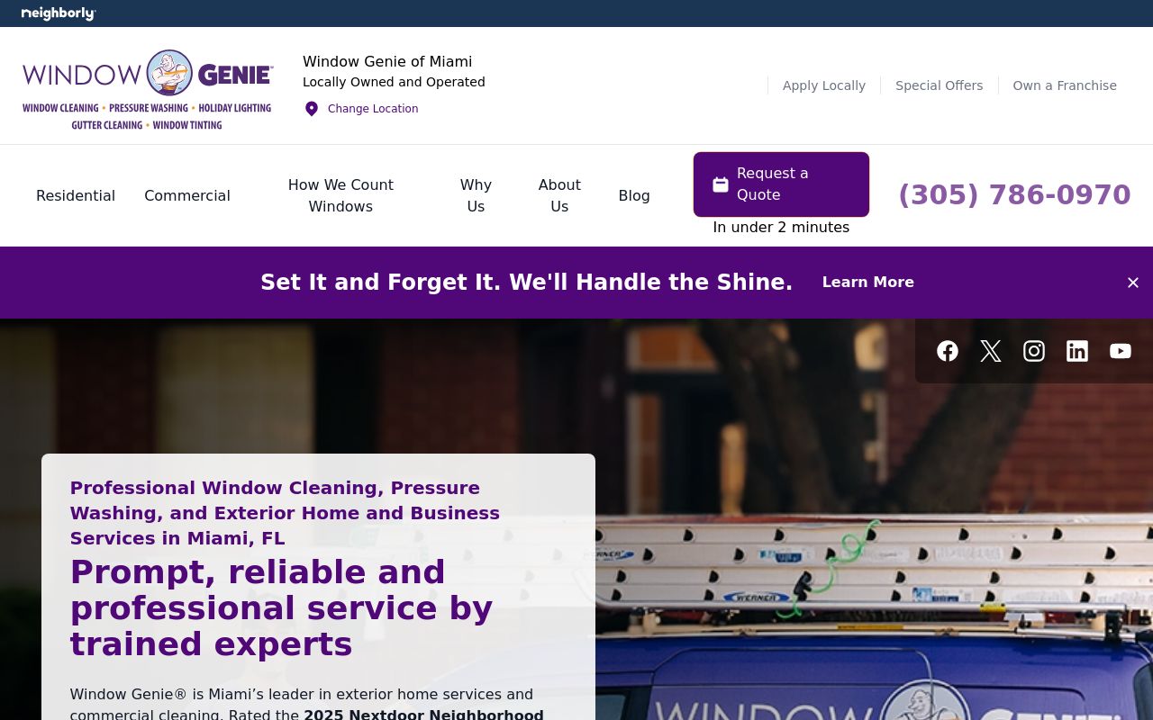 Homepage of Window Genie of Miami's website