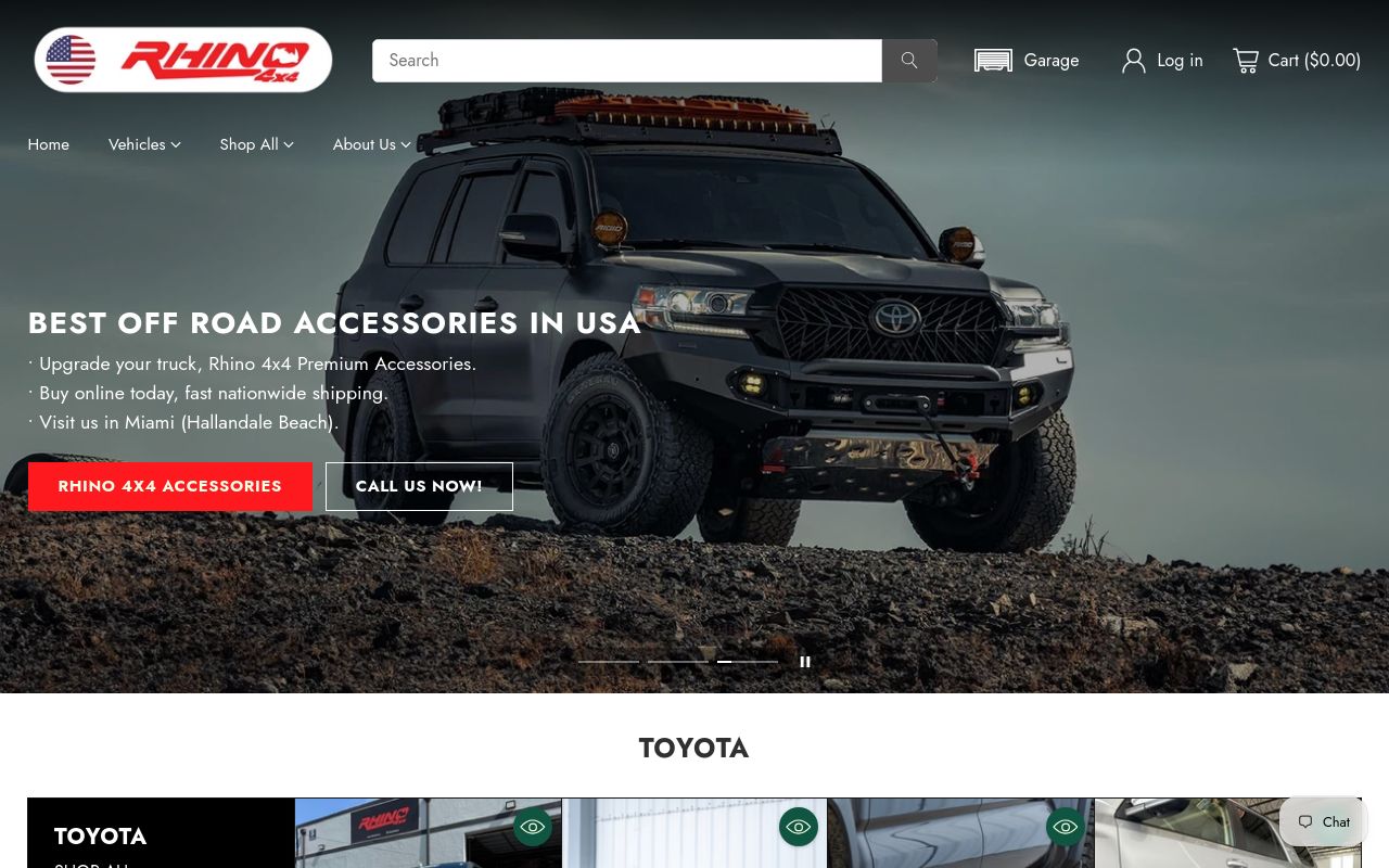 Homepage of Rhino 4x4 USA Accessories and mechanics For All-Terrain Trucks and Jeeps's website
