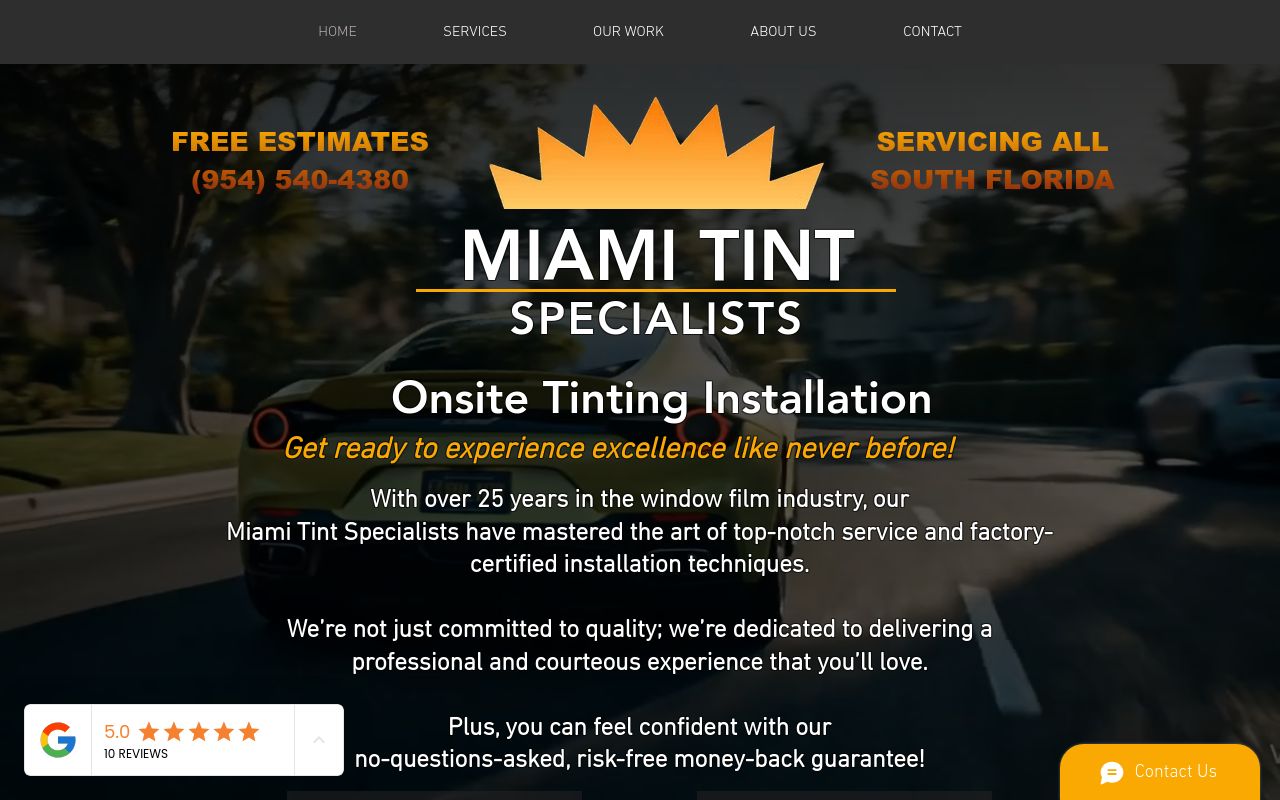 Homepage of Miami Tint Specialists's website