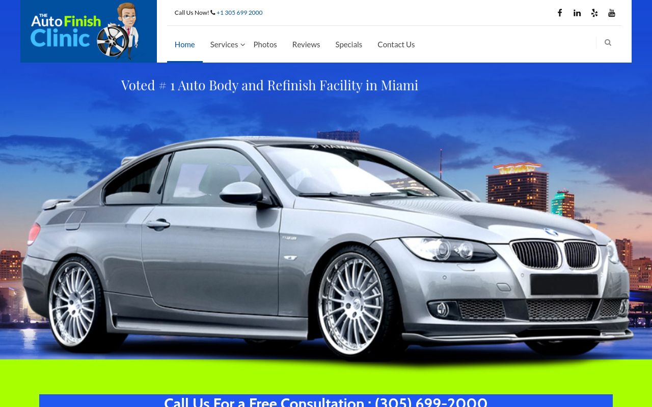 Homepage of The Auto Finish Clinic's website