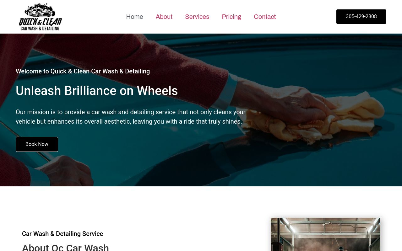 Homepage of Quick & Clean Car Wash & Detailing's website