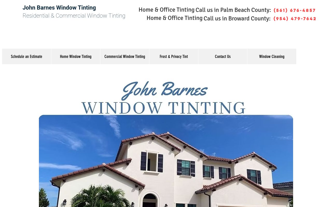 Homepage of John Barnes Window Tinting - Broward County's website