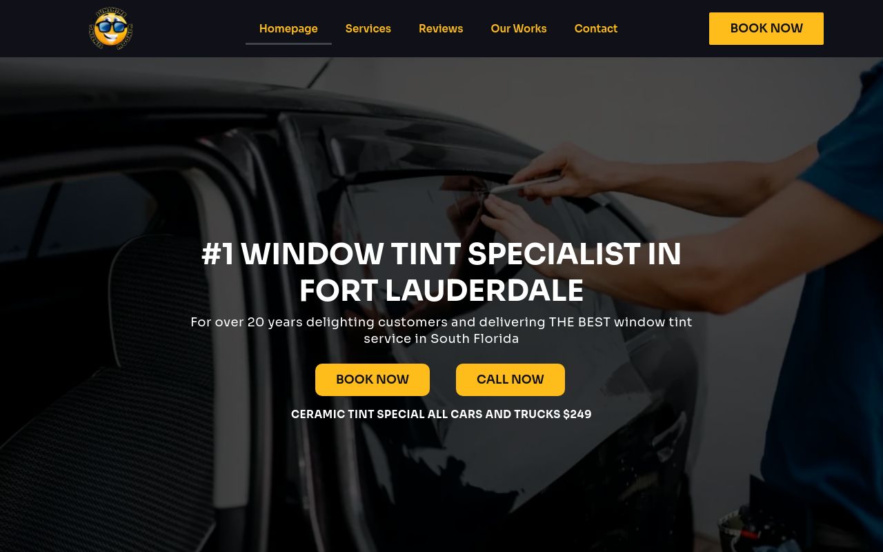 Homepage of Sunshine Window Tint's website