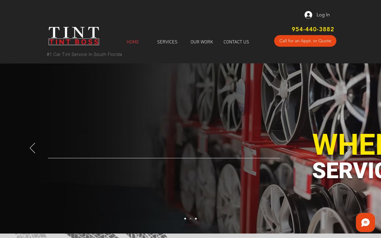Homepage of Tint Boss's website