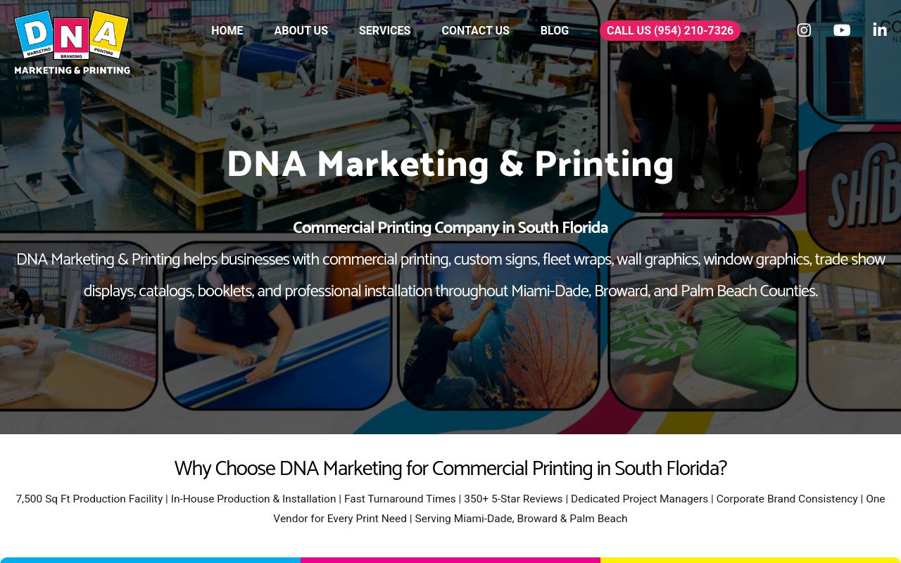 Homepage of DNA Marketing & Printing's website