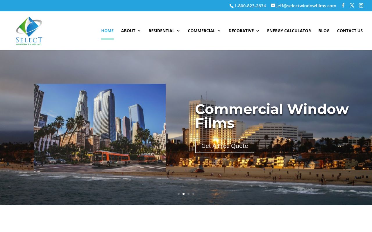 Homepage of Select Window Films Inc.'s website