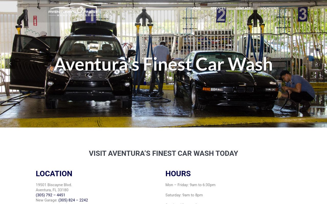 Homepage of Aventura's Finest Hand Car Wash's website