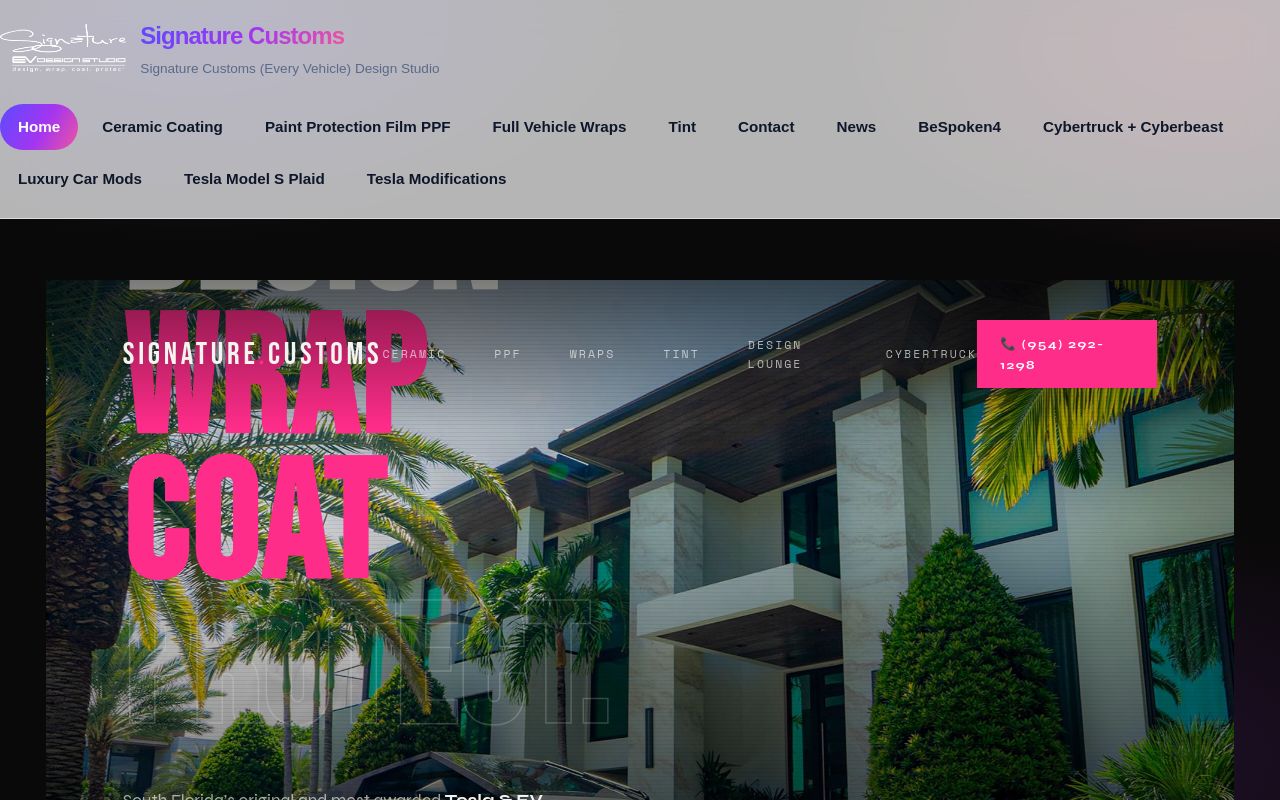 Homepage of Signature Customs EV Design Studio's website