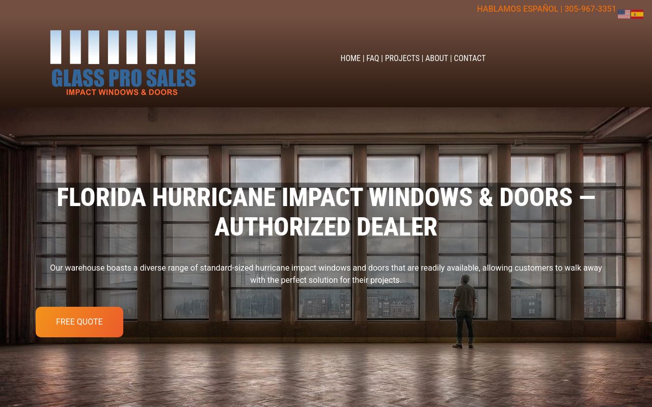 Homepage of Glass Pro Sales's website