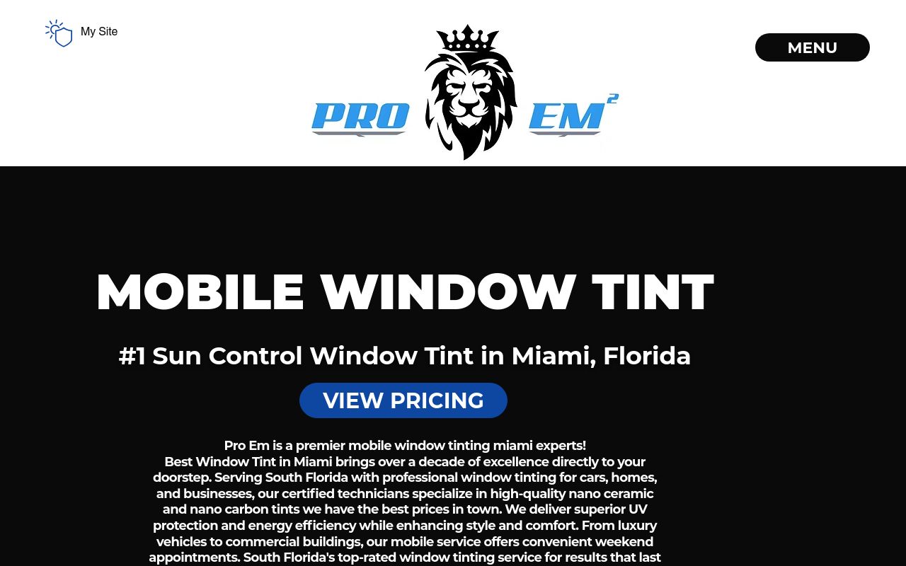 Homepage of Pro EM Mobile Window Tinting LLC's website
