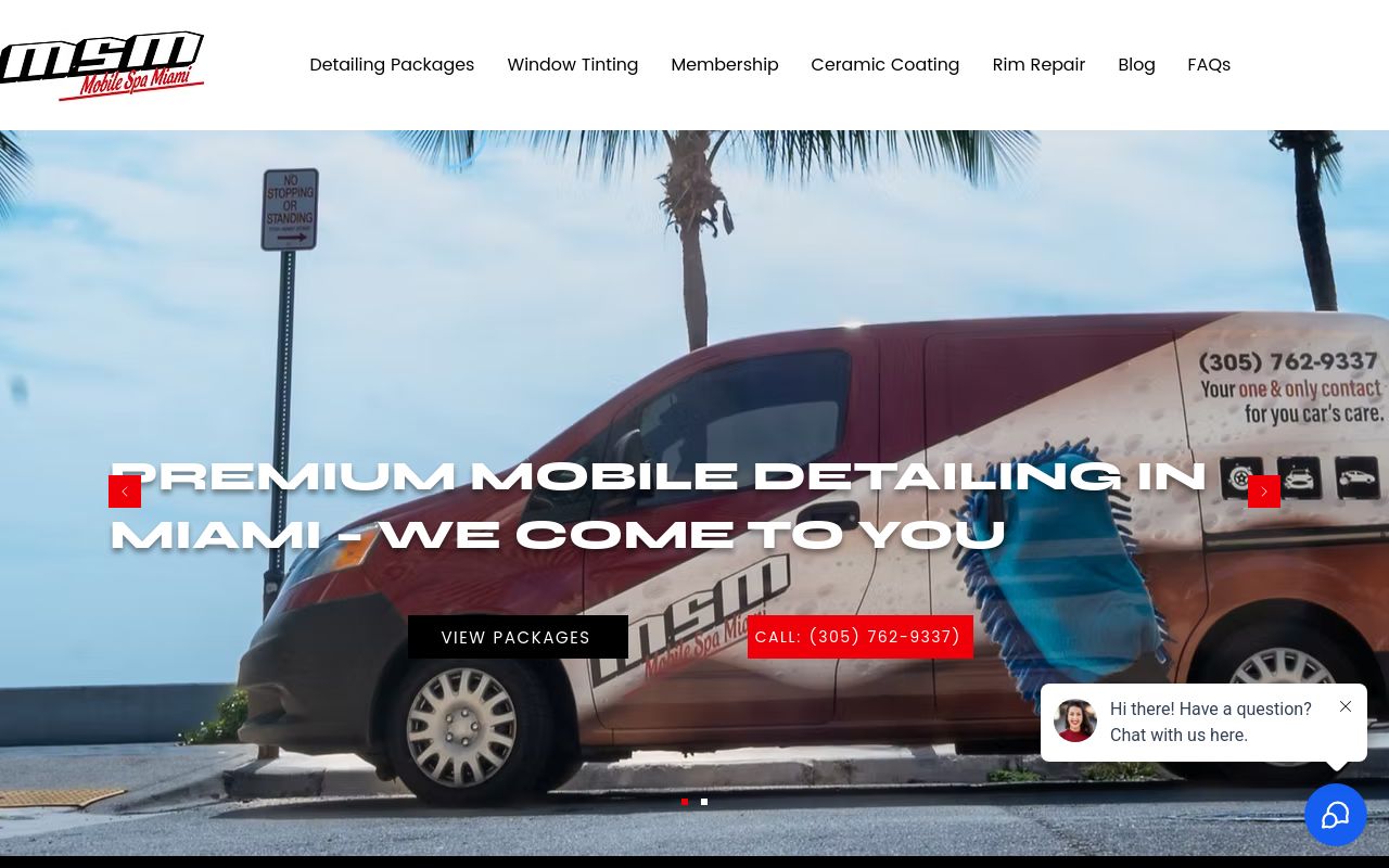 Homepage of Mobile Spa Miami's website