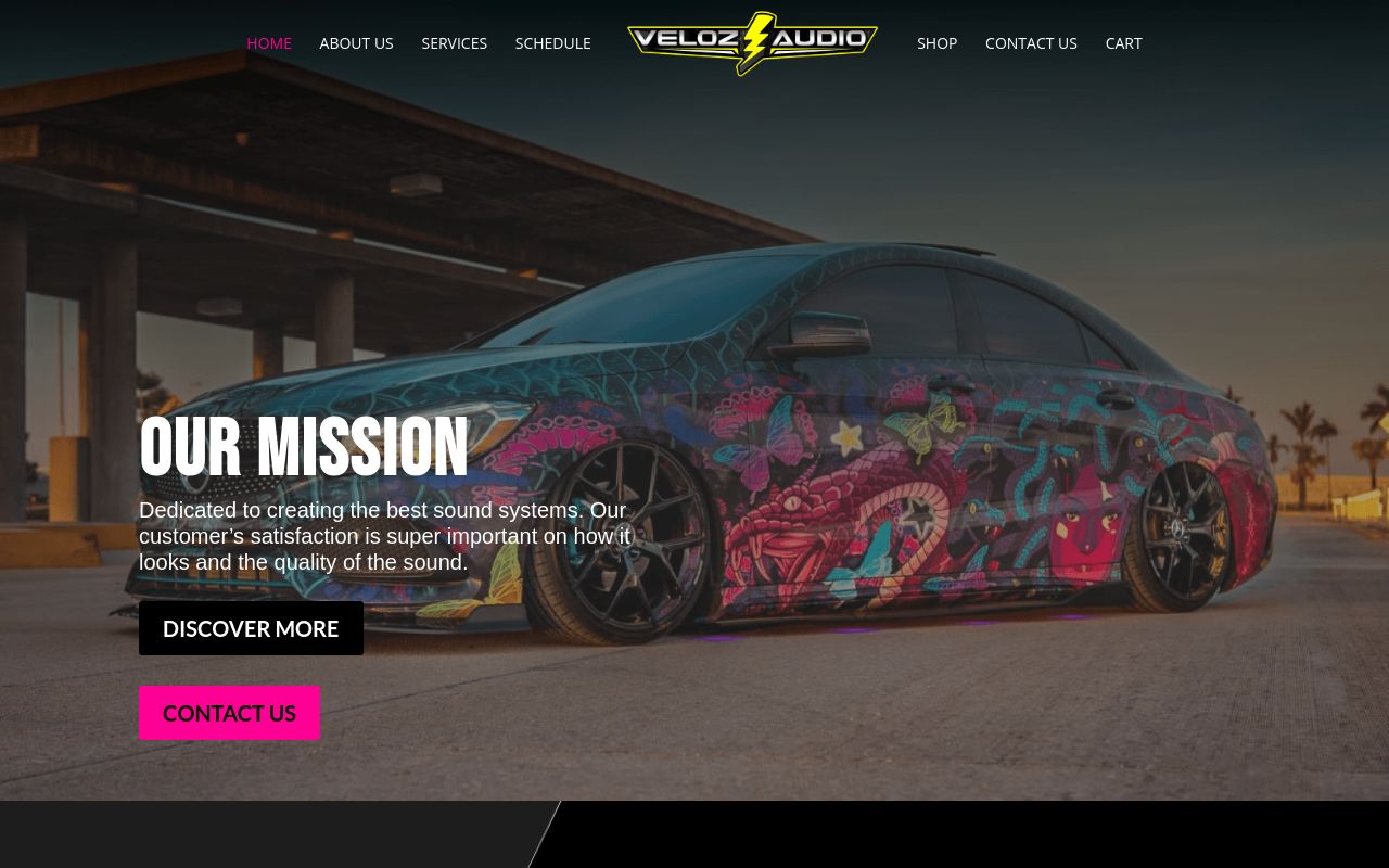 Homepage of Veloz Audio Miami's website