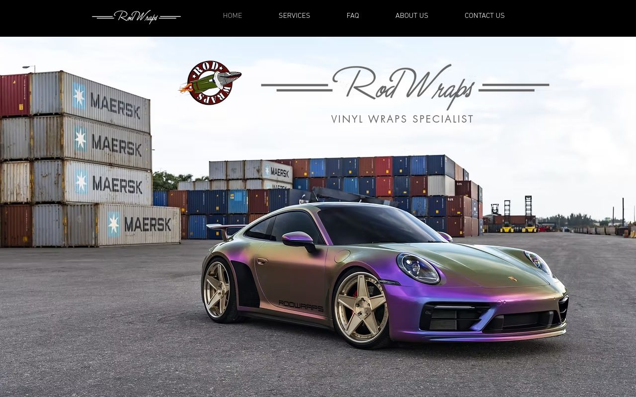 Homepage of RODWRAPS Vinyl Wraps Specialists Miami's website