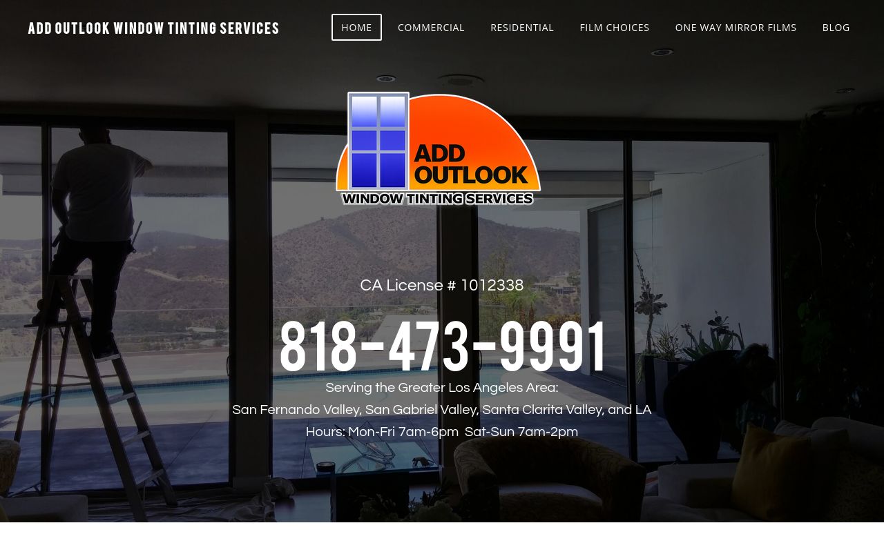 Homepage of Add Outlook Window Tinting Services's website