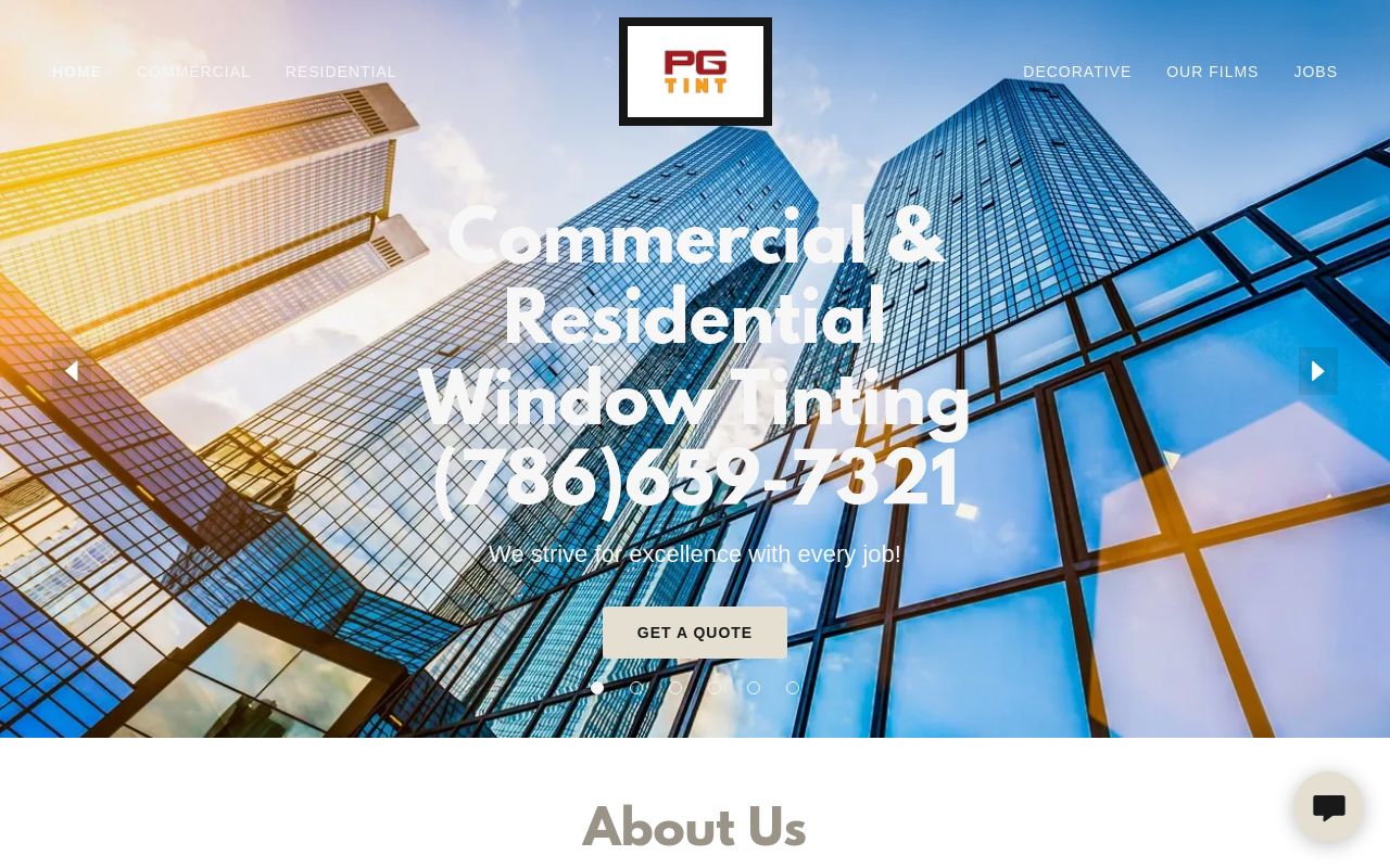 Homepage of PG TINT's website