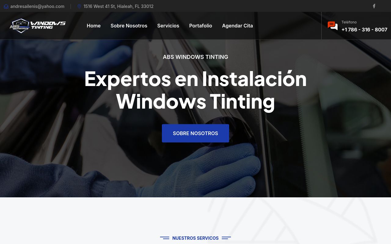 Homepage of ABS Windows Tinting's website
