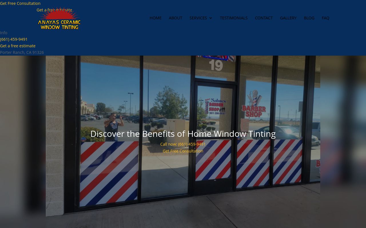 Homepage of Anaya's Ceramic Window Tinting's website