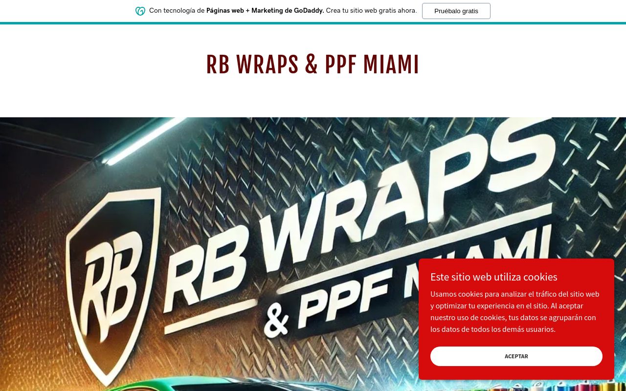 Homepage of RB VIP Car Wrap & PPF Miami's website