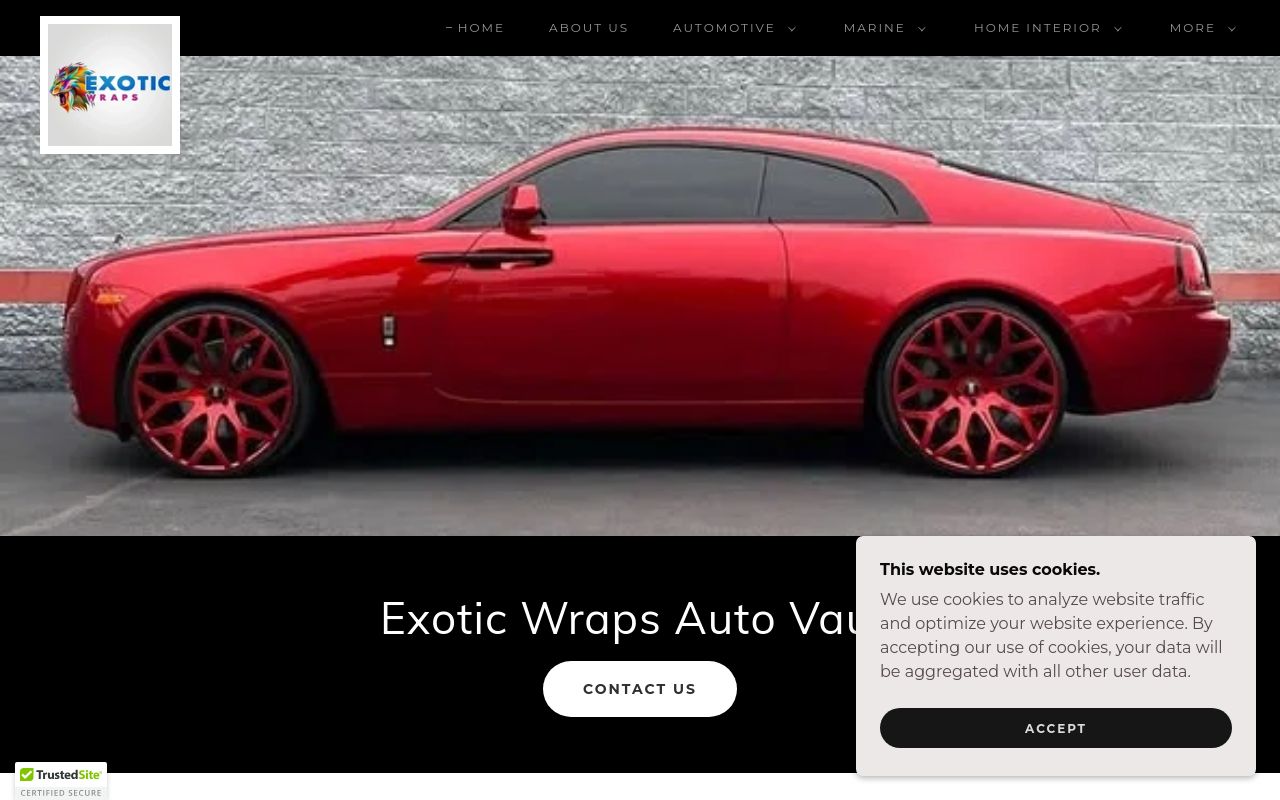 Homepage of Exotic Wraps Boca's website